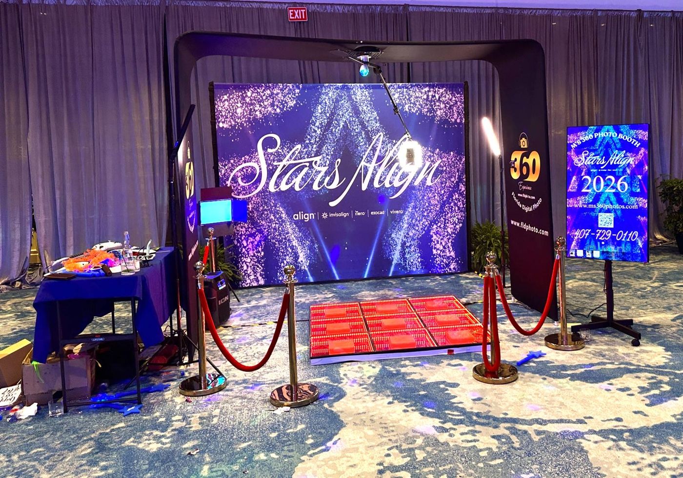 Event dance floor lit for the low-lying fog effect by M'S 360 Photo Booth