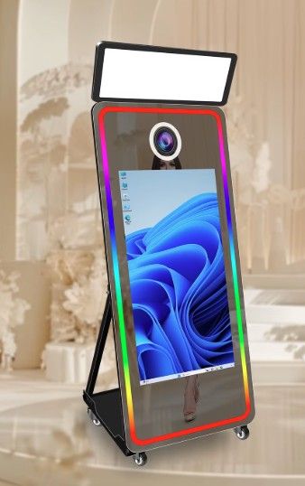 Full-length mirror photo booth with RGB lighting